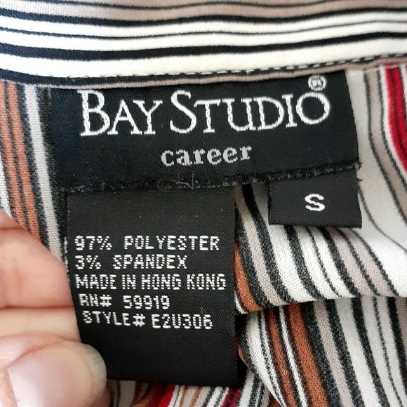Bay Studio Collared Button Up Shirt ~ Sz S ~ Red, White, Brown ~ 3/4 Sleeve - Picture 2 of 3